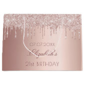 Grand Sac Cadeau Anniversaire blush rose or gouttes nom (Devant)