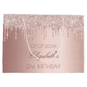 Grand Sac Cadeau Anniversaire blush rose or gouttes nom (Dos)