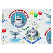 Grand Sac Cadeau Anniversaire de enfant de thème requin (Devant)