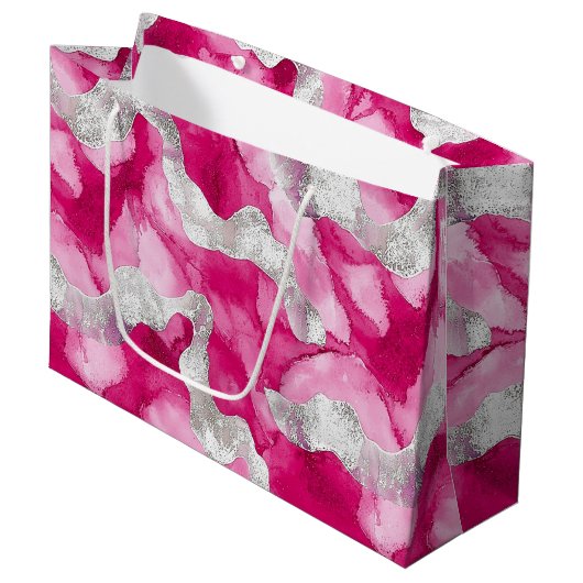 Grand Sac Cadeau Anniversaire de Glam en argent rose (Devant Angle)