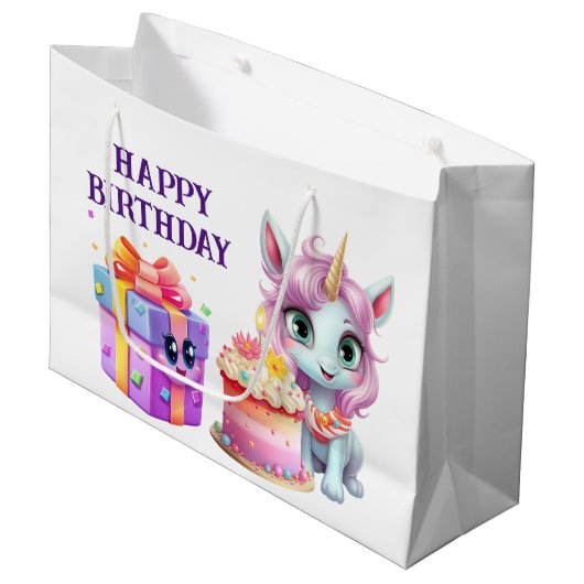 Grand Sac Cadeau Anniversaire de la licorne (Devant Angle)