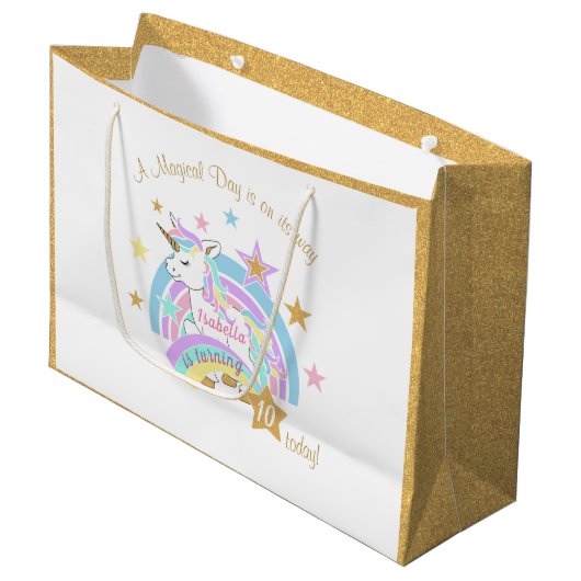 Grand Sac Cadeau Anniversaire de la licorne magique (Devant Angle)