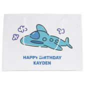 Grand Sac Cadeau Anniversaire de l'avion bleu  (Devant)