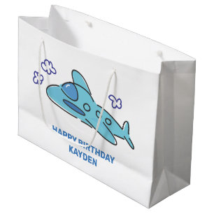 Grand Sac Cadeau Anniversaire de l'avion bleu