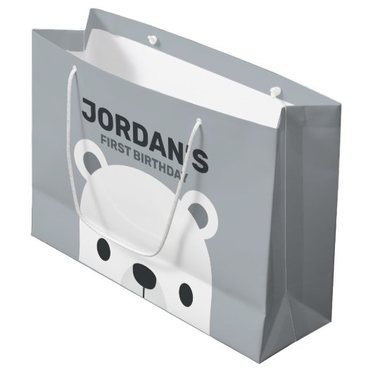 Grand Sac Cadeau Anniversaire de l'ours polaire (Devant Angle)