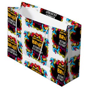 Grand Sac Cadeau Anniversaire de style hip hop graffiti néon Bruh