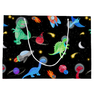 Grand Sac Cadeau Anniversaire des astronautes dinosaures aquarelle