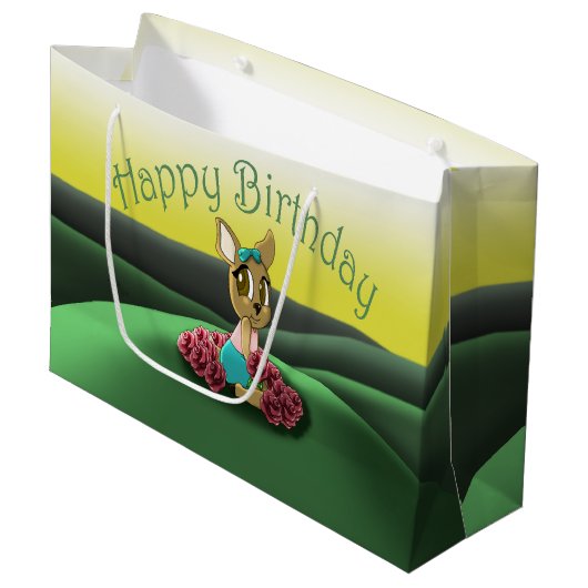 Grand Sac Cadeau Anniversaire des Cerfs (Devant Angle)