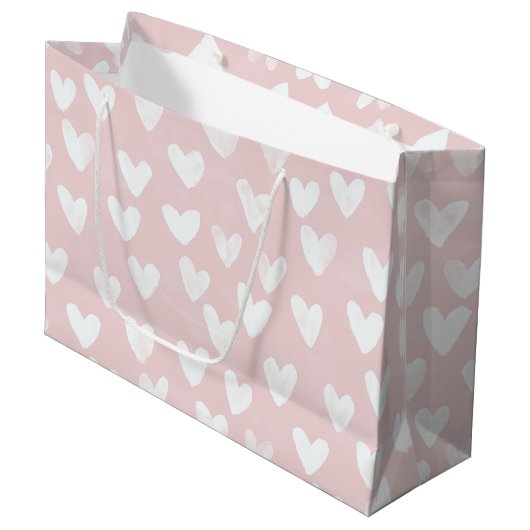 Grand Sac Cadeau Anniversaire des Coeurs blancs roses (Devant Angle)