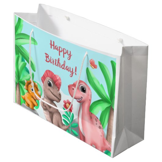 Grand Sac Cadeau Anniversaire des dinosaures (Devant Angle)