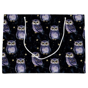 Grand Sac Cadeau Anniversaire des Étoiles Magiques des Hiboux Viole