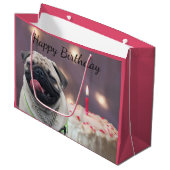 Grand Sac Cadeau Anniversaire drôle de carlin (Devant Angle)