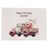 Grand Sac Cadeau Anniversaire du camion Vintage rose (Dos)