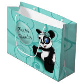 Grand Sac Cadeau Anniversaire du Panda Turquoise (Devant Angle)