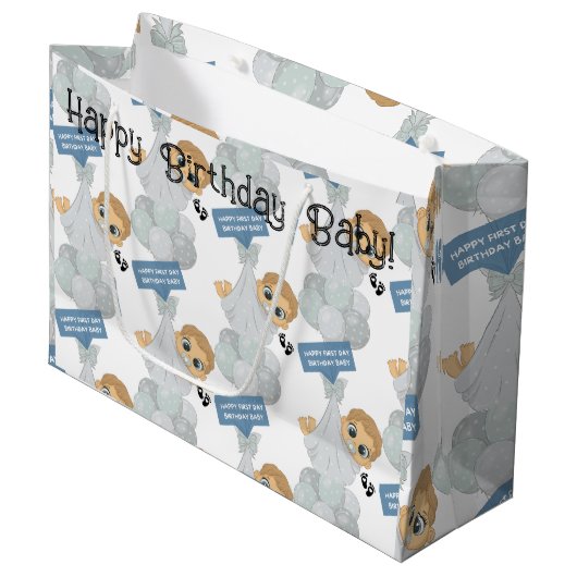 Grand Sac Cadeau Anniversaire du premier jour (Devant Angle)