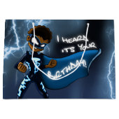 Grand Sac Cadeau Anniversaire du Superhéros du garçon afro-américai (Devant)