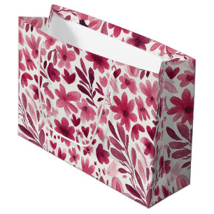 Grand Sac Cadeau Anniversaire Fleurs Roses Coeurs Rose Fille Crème