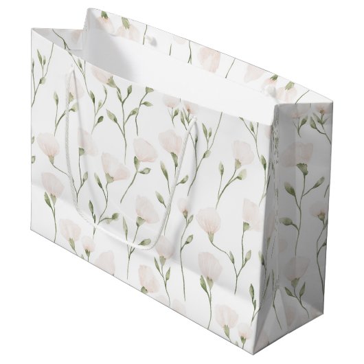 Grand Sac Cadeau Anniversaire floral blanc rose (Devant Angle)