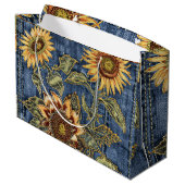 Grand Sac Cadeau Anniversaire moderne de Denim et de Sunflower (Dos Angle)