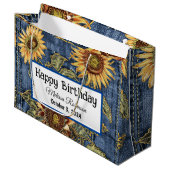 Grand Sac Cadeau Anniversaire moderne de Denim et de Sunflower (Devant Angle)