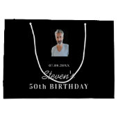 Grand Sac Cadeau Anniversaire noir blanc photo nom monogramme (Dos)