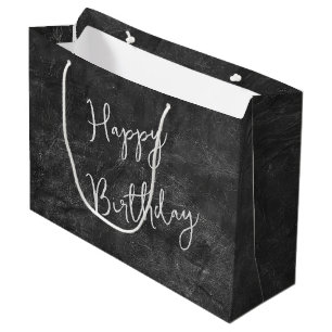Grand Sac Cadeau Anniversaire Noir Cuir Abstrait