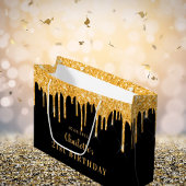 Grand Sac Cadeau Anniversaire noir parties scintillant gouttes d'or