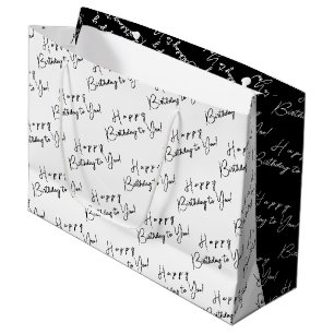 Grand Sac Cadeau Anniversaire personnalisé Typographie noir et blan