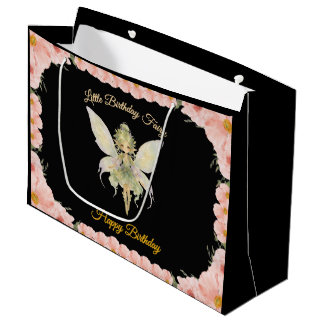 Grand Sac Cadeau Anniversaire Petite Fée Florale Aquarelle