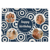 Grand Sac Cadeau Anniversaire Photo Collage Cercles rétro Bleu fonc (Dos)