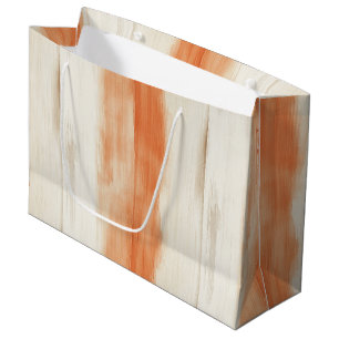Grand Sac Cadeau Anniversaire Rayures Orange Pêche Crème