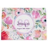 Grand Sac Cadeau Anniversaire rose floraux nom monogramme (Devant)