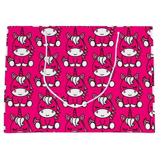 Grand Sac Cadeau Anniversaire rose licorne rose (Devant)