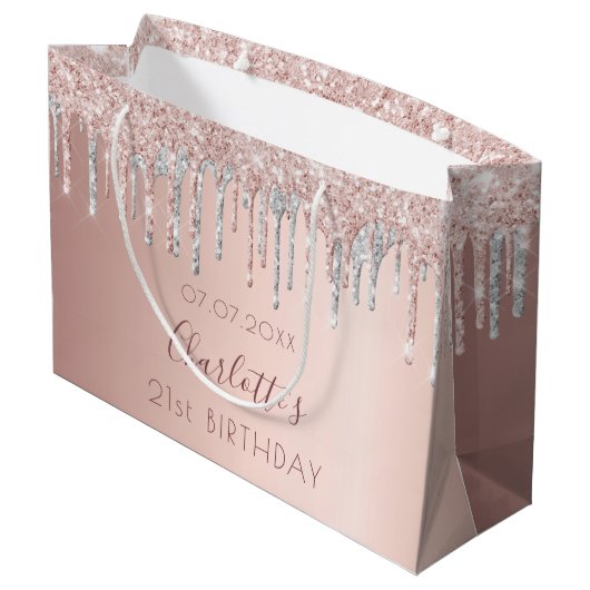 Grand Sac Cadeau Anniversaire rose or parties scintillant argent ro (Dos Angle)
