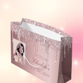 Grand Sac Cadeau Anniversaire rose pâle gouttes de parties scintill