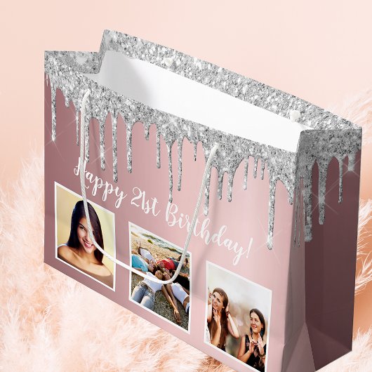 Grand Sac Cadeau Anniversaire rose pâle parties scintillant personn
