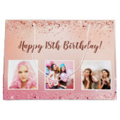 Grand Sac Cadeau Anniversaire rose rose rose or photo (Devant)