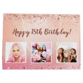 Grand Sac Cadeau Anniversaire rose rose rose or photo (Dos)