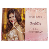 Grand Sac Cadeau Anniversaire rose rose rose or photo (Devant)