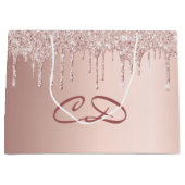 Grand Sac Cadeau Anniversaire rose rousse parties scintillant monog (Devant)