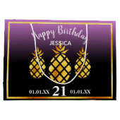 Grand Sac Cadeau Anniversaire rose violet noir ananas nom (Dos)