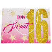 Grand Sac Cadeau Anniversaire seize ans | Parties scintillant rose (Devant)