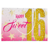 Grand Sac Cadeau Anniversaire seize ans | Parties scintillant rose (Dos)