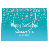 Grand Sac Cadeau Anniversaire turquoise bleu vert nom de la parties (Devant)