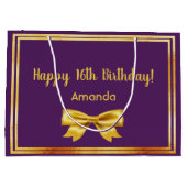 Grand Sac Cadeau Anniversaire violet or élégant nom de l'arc (Dos)
