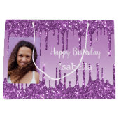 Grand Sac Cadeau Anniversaire violet parties scintillant gouttes no (Devant)