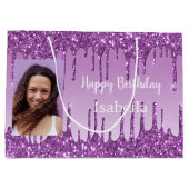 Grand Sac Cadeau Anniversaire violet parties scintillant gouttes no (Dos)