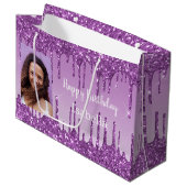 Grand Sac Cadeau Anniversaire violet parties scintillant gouttes no (Devant Angle)