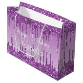 Grand Sac Cadeau Anniversaire violet parties scintillant nom goutte (Devant Angle)
