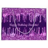 Grand Sac Cadeau Anniversaire violet parties scintillant rose goutt (Dos)